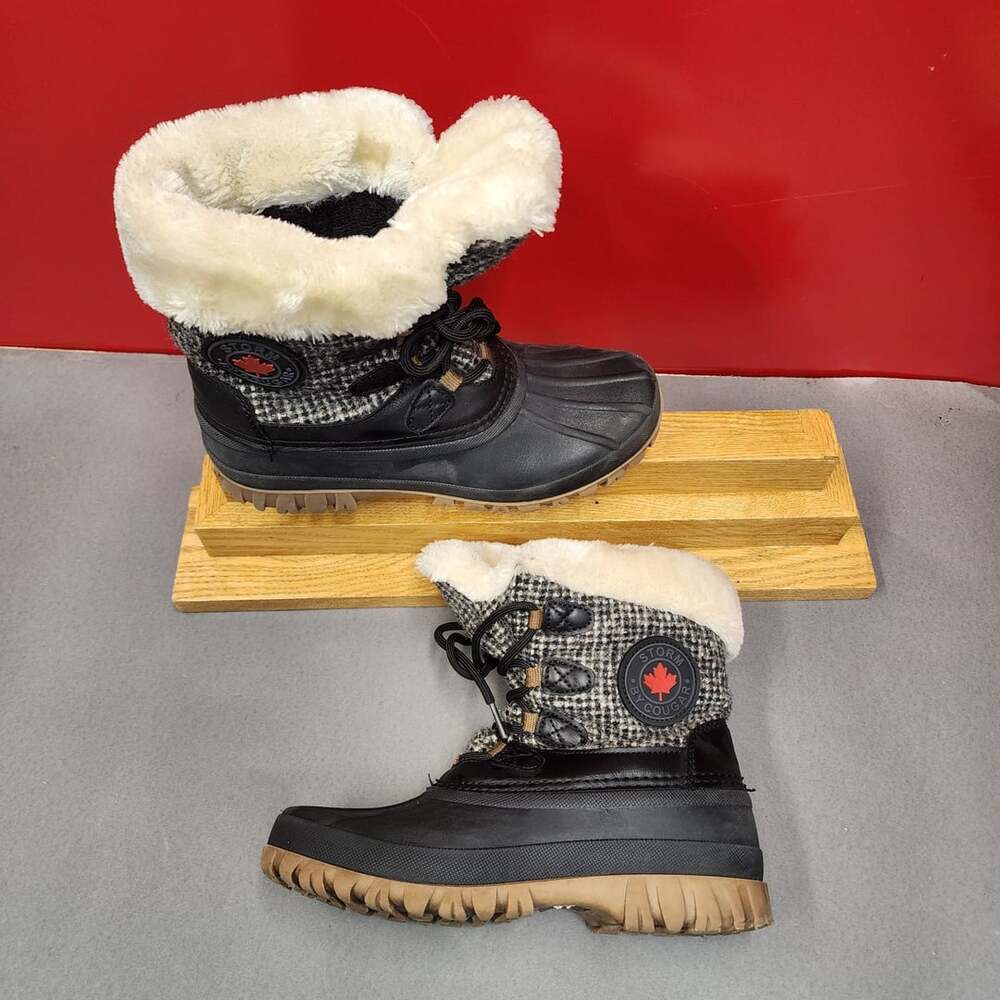 Storm by Cougar Cabin Waterproof Winter Boots Black Houndstooth Faux Fur size 7